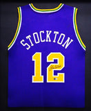 UTAH JAZZ JOHN STOCKTON AUTOGRAPHED FRAMED PURPLE JERSEY BECKETT WITNESS 230204