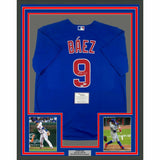 FRAMED Autographed/Signed JAVIER BAEZ 33x42 Cubs Blue Nike Jersey Fanatics COA