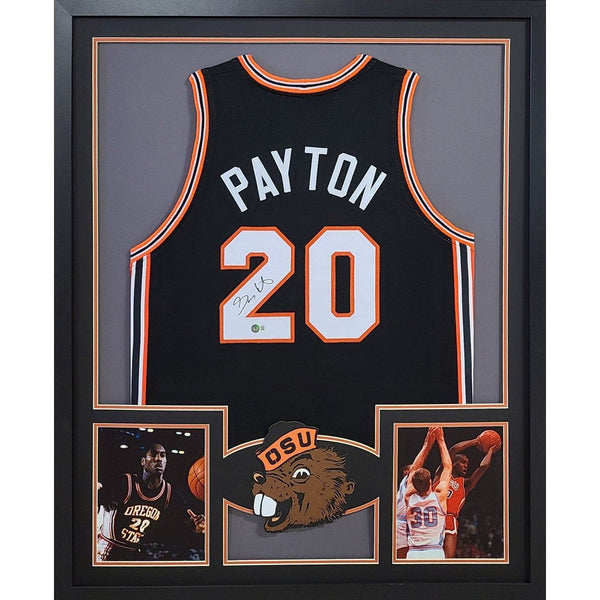 Gary Payton Autographed Signed Framed OSU Oregon State Jersey BECKETT