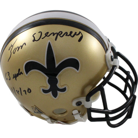 Tom Dempsey Signed Saints VSR4 Authentic Mini Helmet 63 Yds BAS 44238