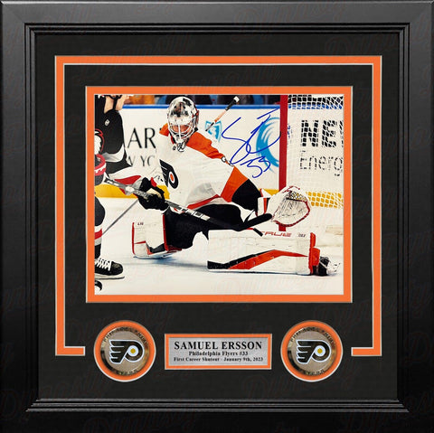 Samuel Ersson 1st Shutout Flyers Autographed 8x10 Framed Photo JSA PSA