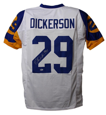 Eric Dickerson Autographed/Signed Pro Style White TB Jersey Beckett 21897