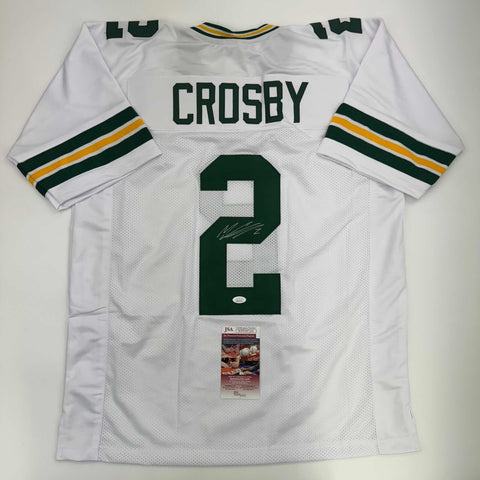 Autographed/Signed Mason Crosby Green Bay White Football Jersey JSA COA