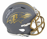 Ravens Ray Lewis Signed Slate Speed Mini Helmet w/ White Sig BAS Witnessed