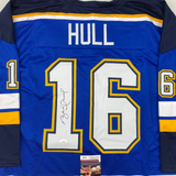 Autographed/Signed Brett Hull St. Louis Blue White Numbers Hockey Jersey JSA COA