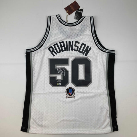 Autographed/Signed David Robinson Spurs White M&N HWC Jersey Beckett BAS COA