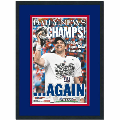 Framed New York Daily News Giants Super Bowl XLVI 46 Newspaper Cover 17x27 Photo