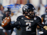 Johnny Manziel Autographed *Blue Texas A&M 8x10 Close Up Photo W/ HT- JSA W