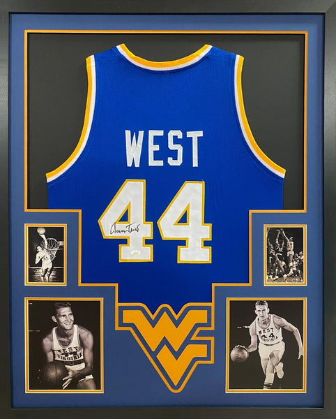 Jerry West Autographed Signed Framed Blue West Virginia Jersey JSA