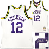 JAZZ JOHN STOCKTON AUTOGRAPHED WHITE M&N 1991-92 JERSEY L BECKETT 224339