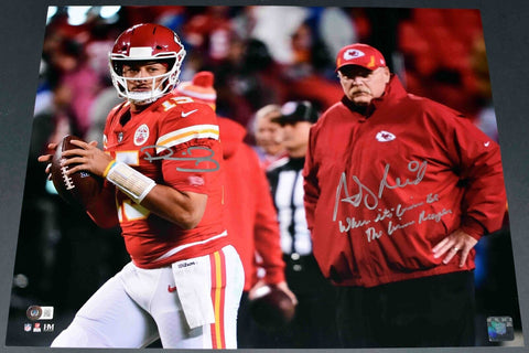 PATRICK MAHOMES & ANDY REID SIGNED KANSAS CITY CHIEFS 16x20 PHOTO W/ GRIM REAPER