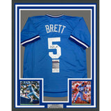 Framed Autographed/Signed George Brett 35x39 Kansas City Blue Jersey JSA COA