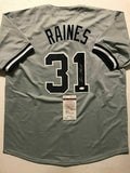 Autographed/Signed TIM RAINES New York Grey Baseball Jersey JSA COA Auto