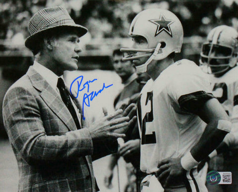 Roger Staubach Autographed Cowboys 8x10 w/ Landry B/W Photo -Beckett W Hologram