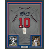 FRAMED Autographed/Signed CHIPPER JONES 33x42 Atlanta Grey Jersey JSA COA Auto