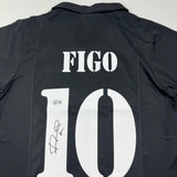 Autographed/Signed Luis Figo Real Madrid Black Soccer Jersey Beckett BAS COA