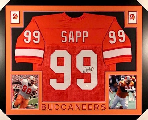 Warren Sapp Signed Buccaneers 35x43 Custom Framed Creamsicle Jersey (JSA COA)