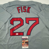 Autographed/Signed Carlton Fisk Boston Grey Baseball Jersey JSA COA Auto