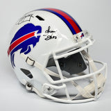 JIM KELLY, THURMAN THOMAS & ANDRE REED SIGNED BILLS WHITE REP HELMET BAS