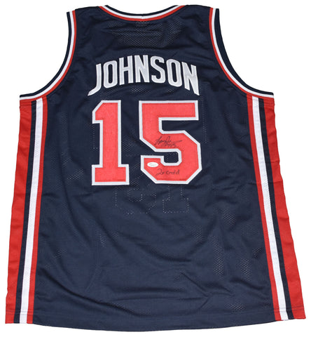 LARRY JOHNSON AUTOGRAPHED SIGNED DREAM TEAM USA #15 BASKETBALL JERSEY JSA