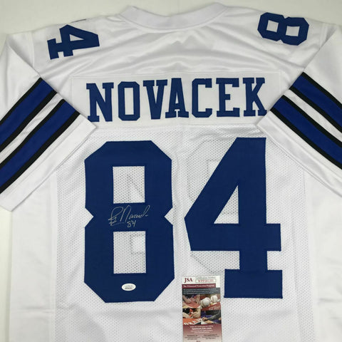 Autographed/Signed JAY NOVACEK Dallas White Football Jersey JSA COA Auto