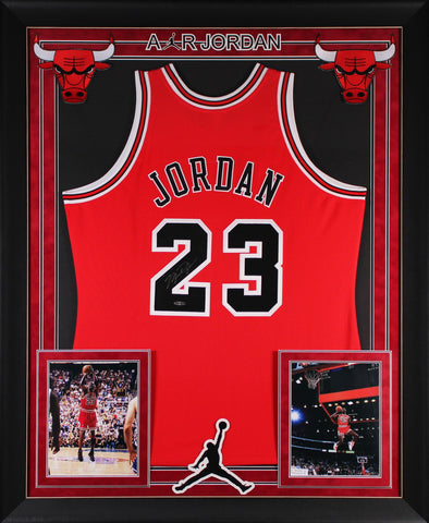 Michael Jordan Signed Red 1995-96 M&N HWC Authentic Framed Jersey BAS #AC33265