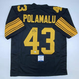 Autographed/Signed TROY POLAMALU Pittsburgh Color Rush Football Jersey BAS COA