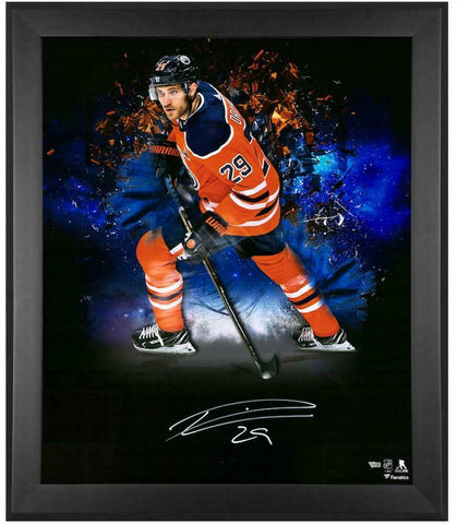 LEON DRAISAITL Autographed Oilers Framed In Focus 20" x 24" Photograph FANATICS