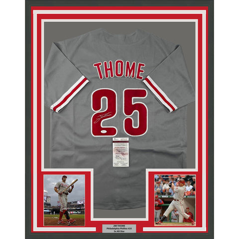 Framed Autographed/Signed Jim Thome 35x39 Philadelphia Grey Jersey JSA COA