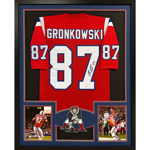 Rob Gronkowski Autographed Signed Framed Patriots Red TB 4P Jersey JSA