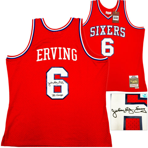 76ERS JULIUS DR. J ERVING AUTOGRAPHED MITCHELL & NESS JERSEY XL BECKETT 230252