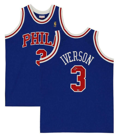 ALLEN IVERSON Autographed Philadelphia 76ers Authentic Blue Jersey FANATICS