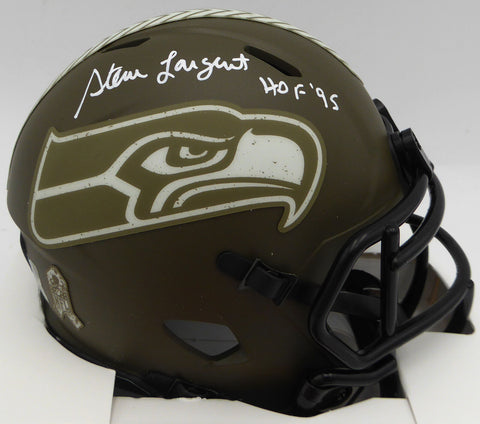 Steve Largent Autographed Seahawks Salute To Service Mini Helmet HOF 95 Beckett