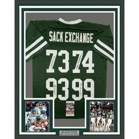 FRAMED Autographed/Signed NEW YORK SACK EXCHANGE 33x42 Green Jersey JSA COA Auto