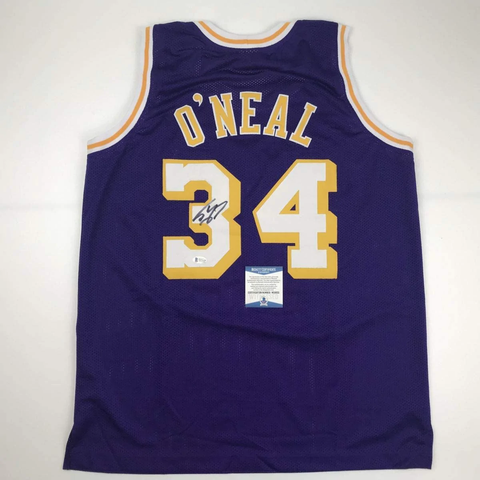 Autographed/Signed SHAQUILLE SHAQ O'NEAL Los Angeles Purple Jersey Beckett COA