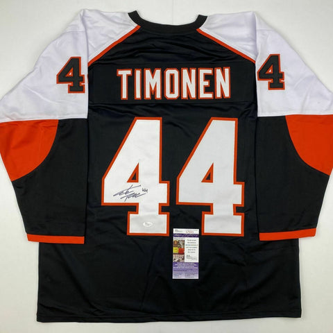 Autographed/Signed KIMMO TIMONEN Philadelphia Black Hockey Jersey JSA COA Auto