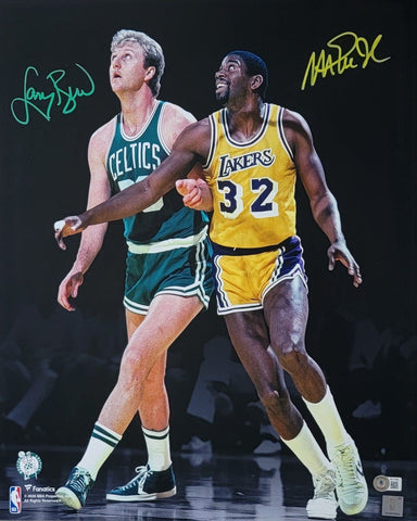 Larry Bird & Magic Johnson Signed Celtics Lakers Spotlight 16x20 Photo Beckett