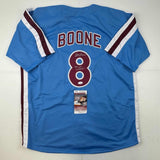 Autographed/Signed Bob Boone 80 WS Champs Philadelphia Retro Blue Jersey JSA COA