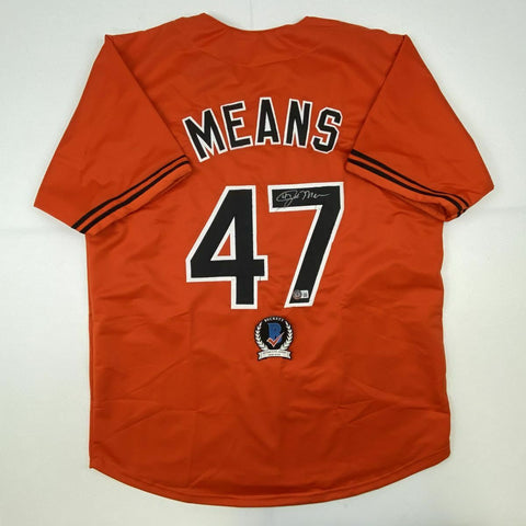 Autographed/Signed JOHN MEANS Baltimore Orange Baseball Jersey Beckett BAS COA