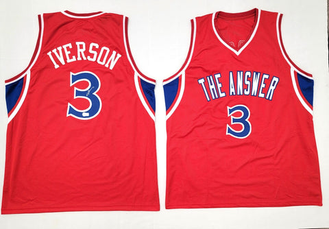 Allen Iverson Signed Philadelphia 76ers The Answer Custom Red Jersey Beckett