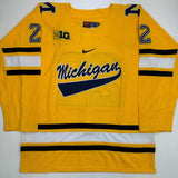 Autographed/Signed Owen Power Michigan Yellow College Hockey Jersey JSA COA