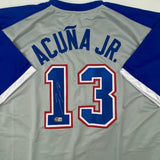 Autographed/Signed Ronald Acuna Jr. Atlanta Grey Retro Jersey Beckett COA