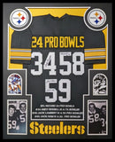 FRAMED PITTSBURGH STEELERS 24 PRO BOWLS 3x SIGNED STAT JERSEY JSA COA