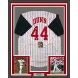 Framed Autographed/Signed Adam Dunn 33x42 Cincinnati Pinstripe Jersey JSA COA