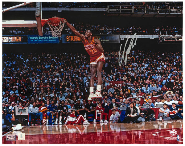 Dominique Wilkins Signed Hawks One Hand Dunk 16x20 Photo - (SCHWARTZ COA)