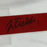 FRAMED Autographed/Signed JUSTIN FIELDS 33x42 Ohio State White Jersey BAS COA