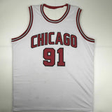 Autographed/Signed DENNIS RODMAN Chicago White Basketball Jersey JSA COA Auto