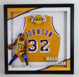 Magic Johnson Signed Los Angeles Lakers Custom Jersey Shadow Box Frame JSA COA