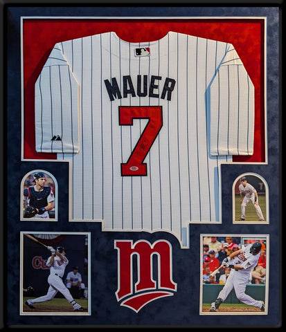 SUEDE FRAMED MINNESOTA TWINS JOE MAUER AUTOGRAPHED SIGNED JERSEY PSA COA