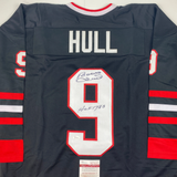 Autographed/Signed Bobby Hull HOF 1983 Chicago Black Hockey Jersey JSA COA